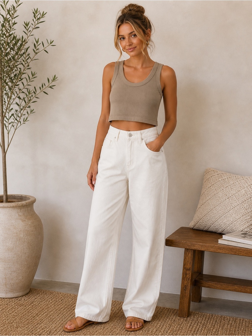 Madewell Taupe Ribbed Cropped Tank‎ Top S Minimalist Top / Layer